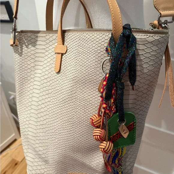 Consuela Textured Cream Tote with Multicolor Strap - Picture 3 of 6